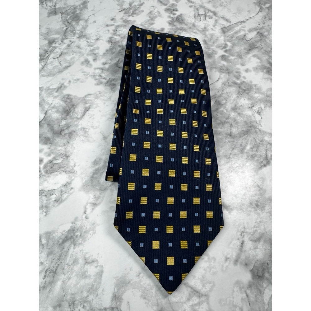 Vintage Hilditch & Key London Blue Geometric Classic Neck Tie Classic Preppy